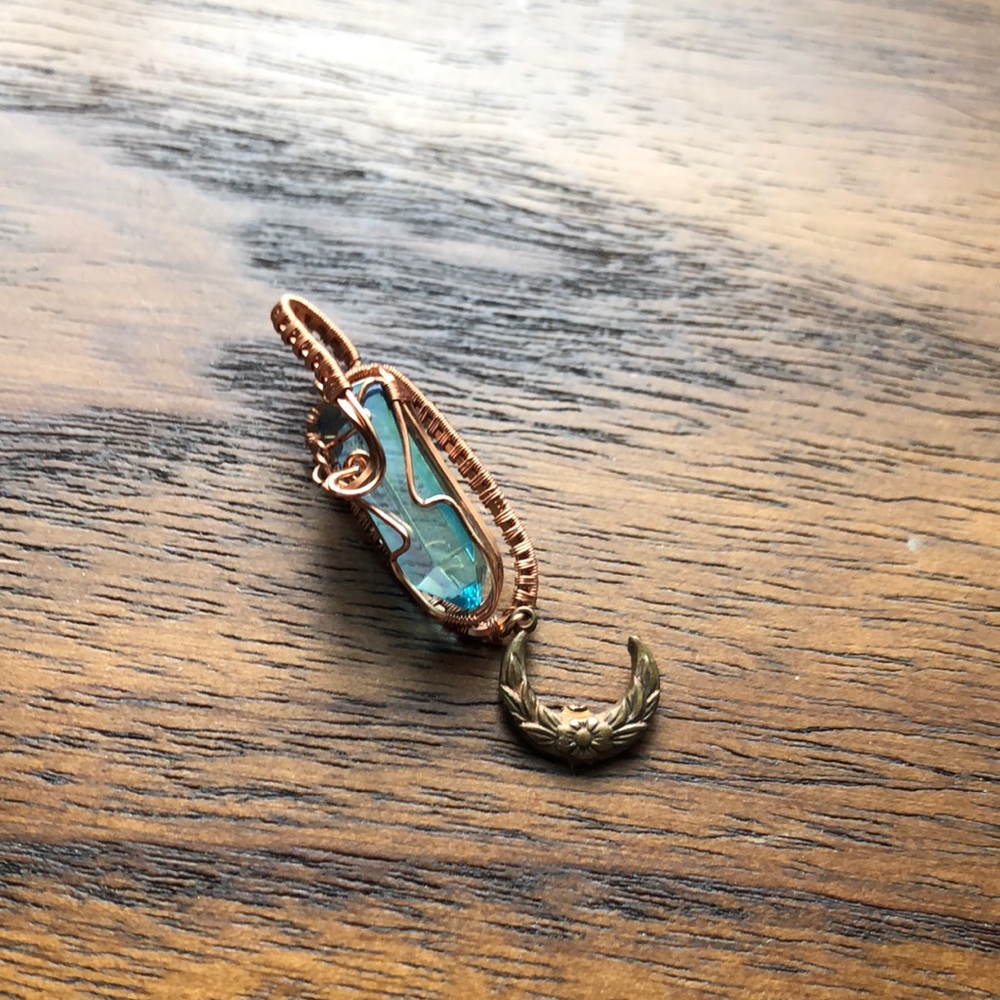 Handmade wire wrapped moon pendant